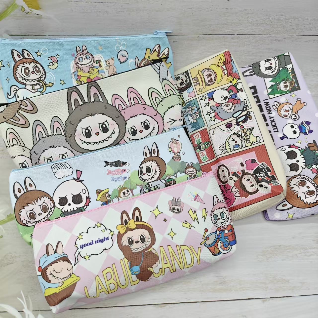 New Labubu stationery pen case, cute cartoon stationery storage bag