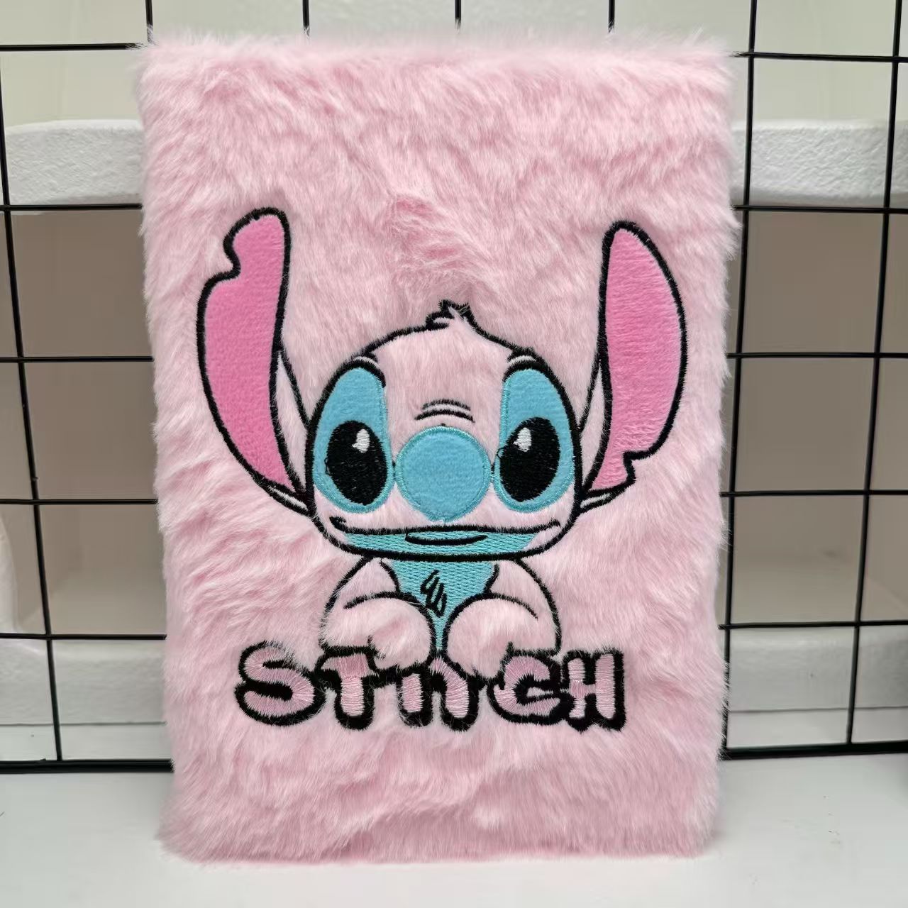 Cute Cartoon stitch plush cover notebook (pink)