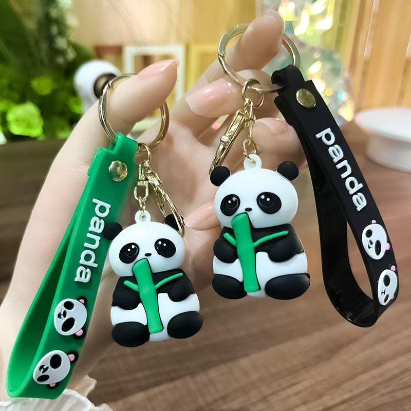 Cute bamboo-hugging giant panda keychain pendant