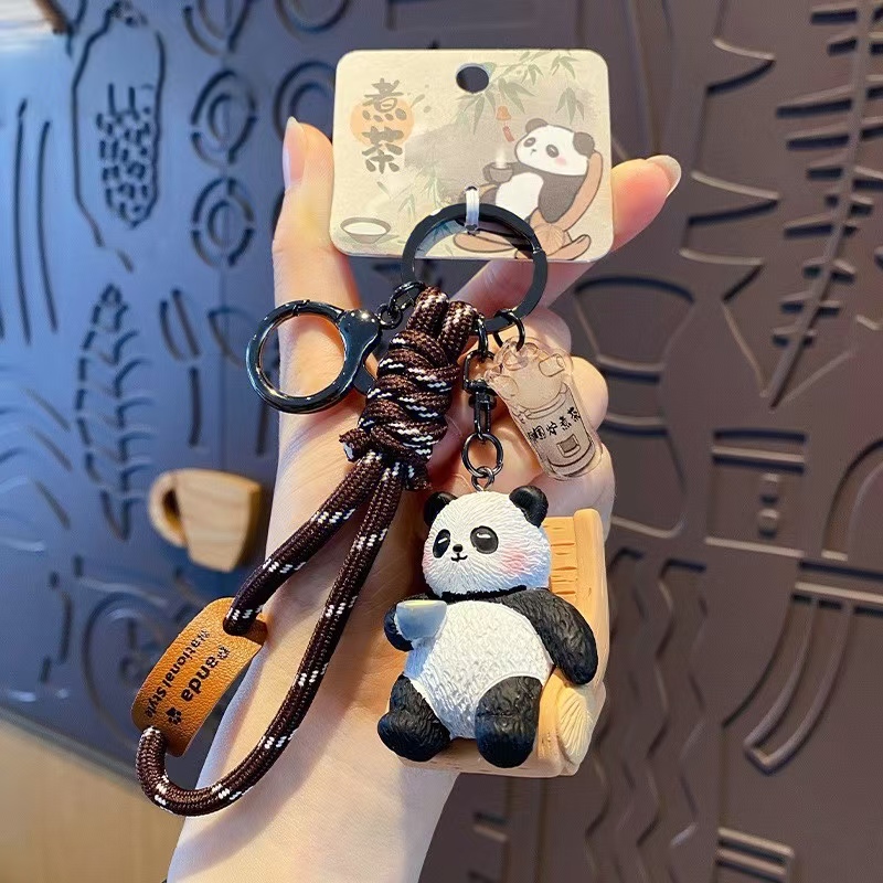 Original cute panda tea-making figurines, mobile phone chains, key chains, bags and pendants