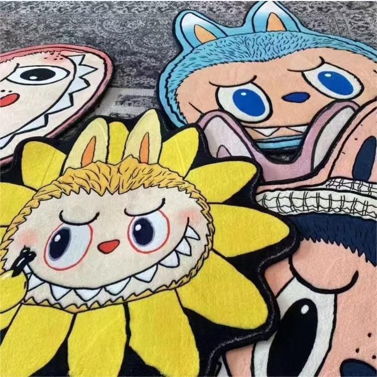 Labubu Cute Cartoon faux cashmere thick long-haired block blanket, bedside blanket, seat cushion and foot cushion (60*50*1cm)