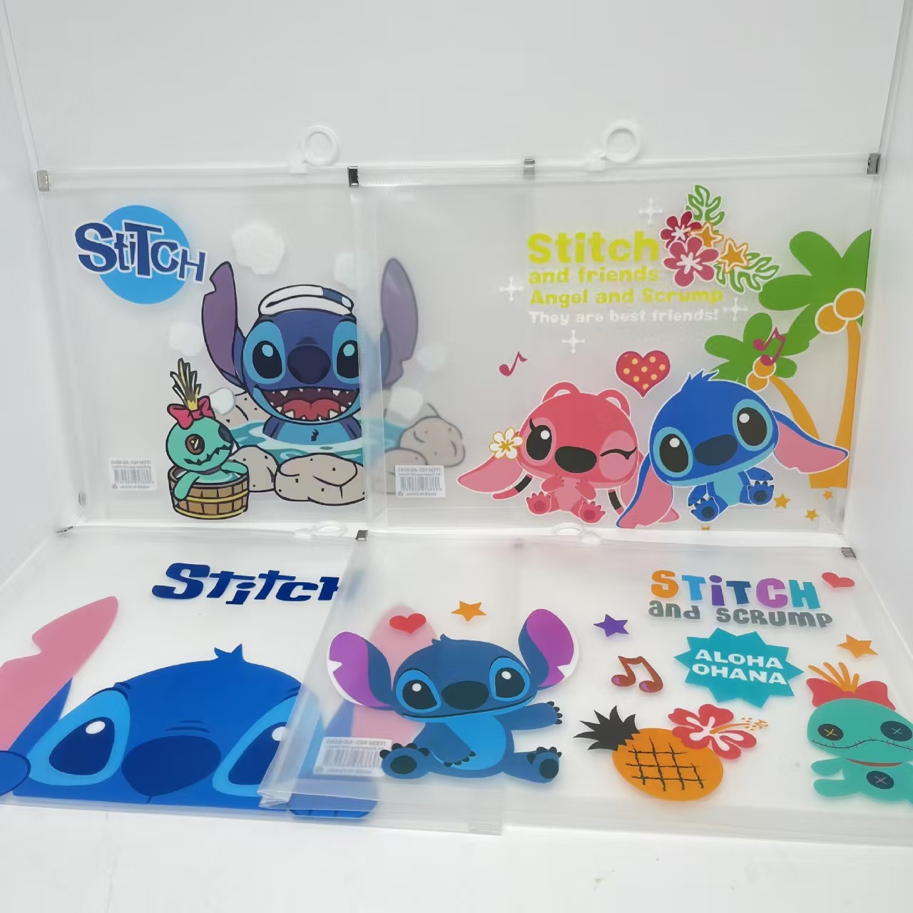 Cartoon stitch transparent plastic A4 zipper file folder