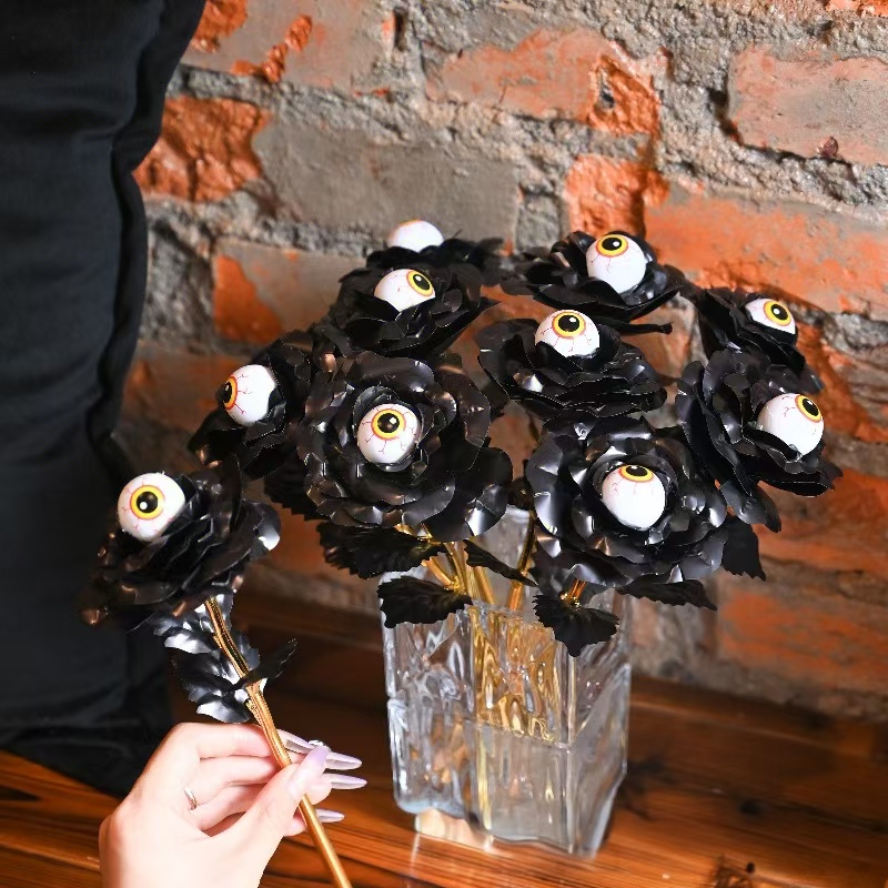 Halloween Black Eyeball Rose Gift Funny Plugin (Black Petals)