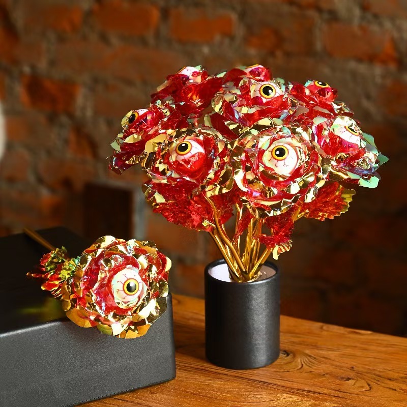 Halloween Black Eyeball Rose Gift Funny Plugin (Golden Petals)