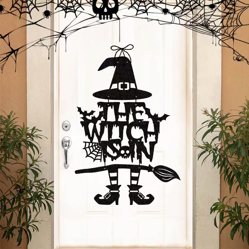 Halloween-themed decorative single-sided flash paper witch-shaped door wall hanging