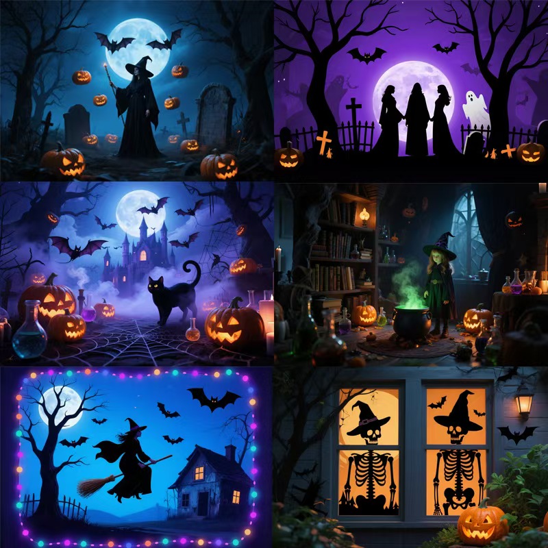 Halloween-themed polyester background cloth, atmosphere decoration and hanging cloth (150*100cm, 10 mixed pieces)