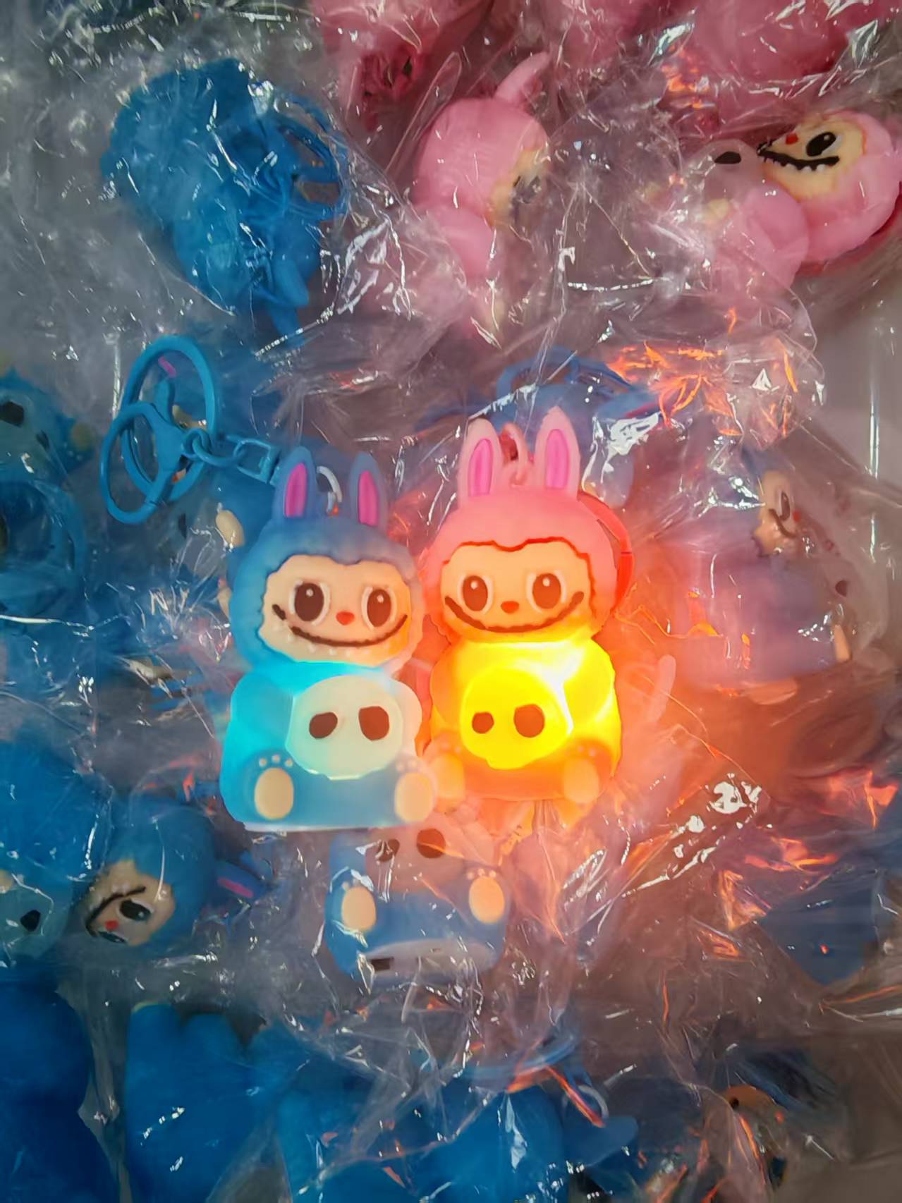 labubu figurine Cartoon Cute Halloween Theme Skull Night Light Keychain Bag Pendant (pink)