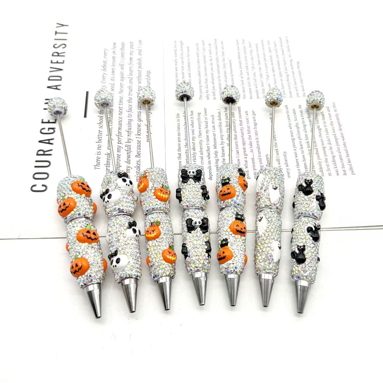 Halloween-themed cartoon cute DIY Pumpkin string pen Ballpoint pen (Blind box randomly sent)