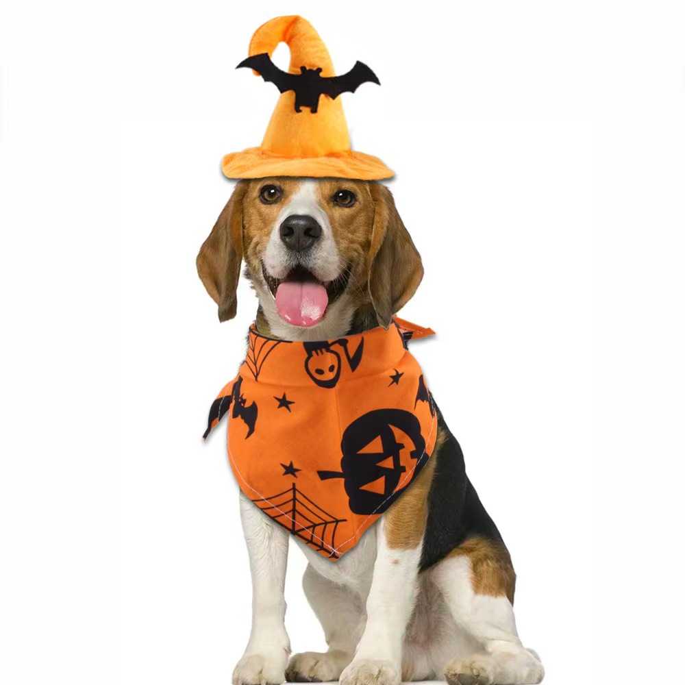 Halloween-themed pet dog and cat short velvet hat and wipes set